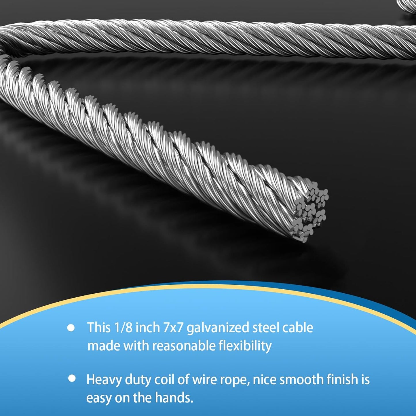 3/16 Galvanized Wire Rope, 100ft Galvanized Steel Cable 3/16 Inch, 7X7 Strands Core Aircraft Cable with 3/16 Rope Clamps, Thimbles, for Anchored Shed, Clothesline, Lights Hanging, Yard Zipline