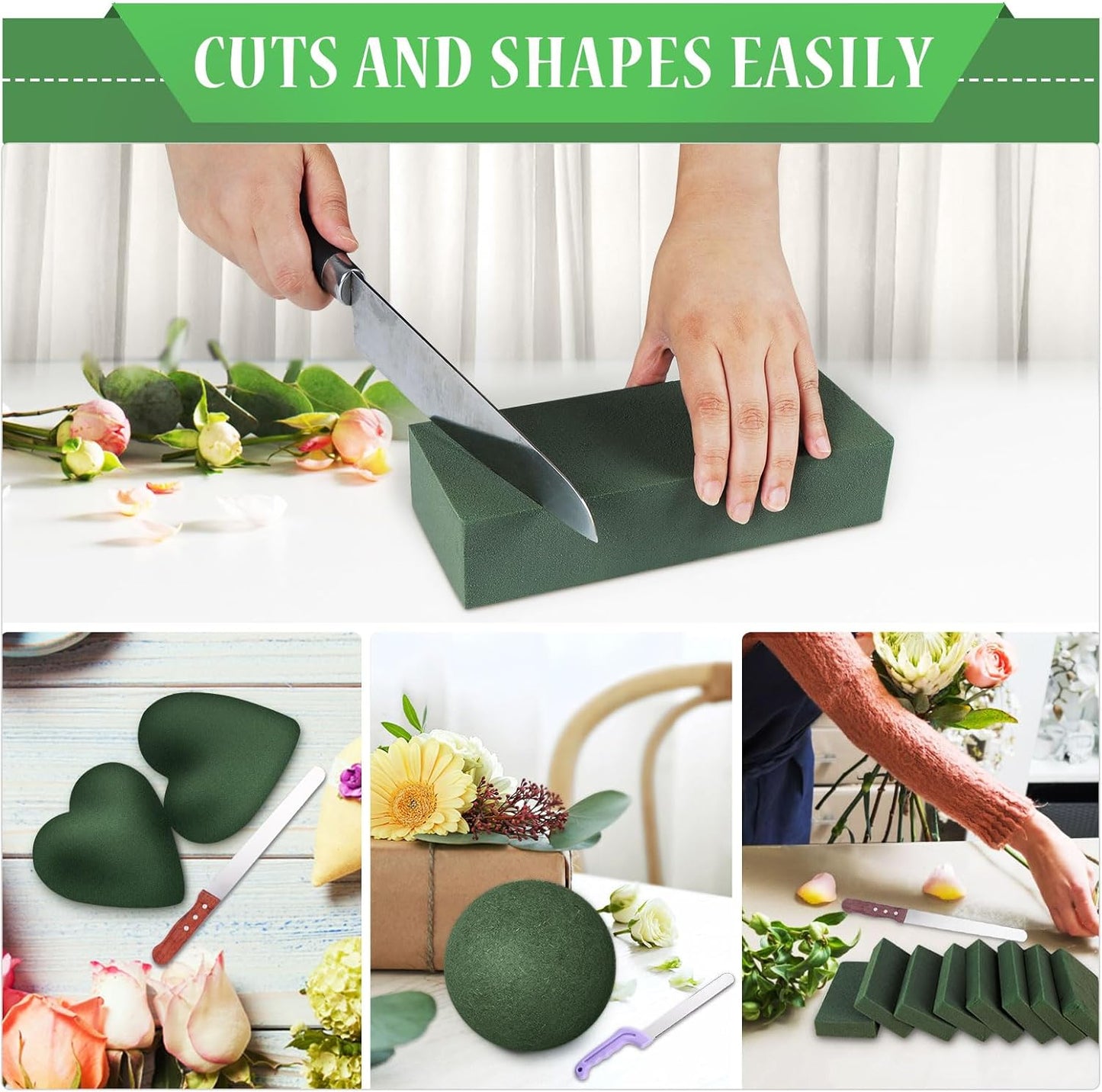 Gardace 10 Pack Floral Foam Blocks Each (8.7"L x 3.5"W x 2"H), Green Wet and Dry Floral Foam, Used for Fresh Flowers and Artificial Flowers, Plant Foam is Suitable for Wedding, Festival Decoration