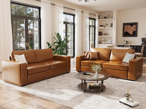 ABCASA Loveseat Set of 2, Living Room Furniture Set, Oversized Faxu Leather Sofa by ABCASA