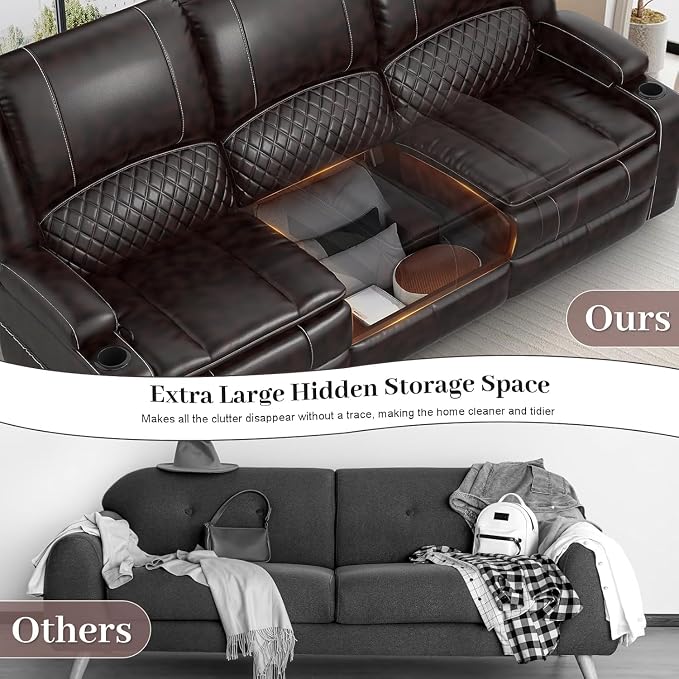 Yolsali 3-Seater Recliner Sofa, Manual Reclining Couch - Image 4