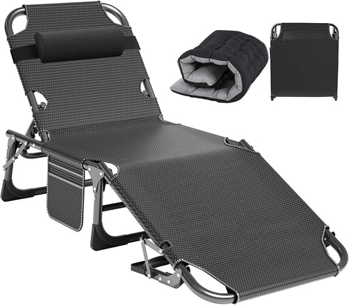 ABORON Heavy Duty Tanning Chair, 5-Gear Outdoor Folding Chaise Lounge Chair by ABORON
