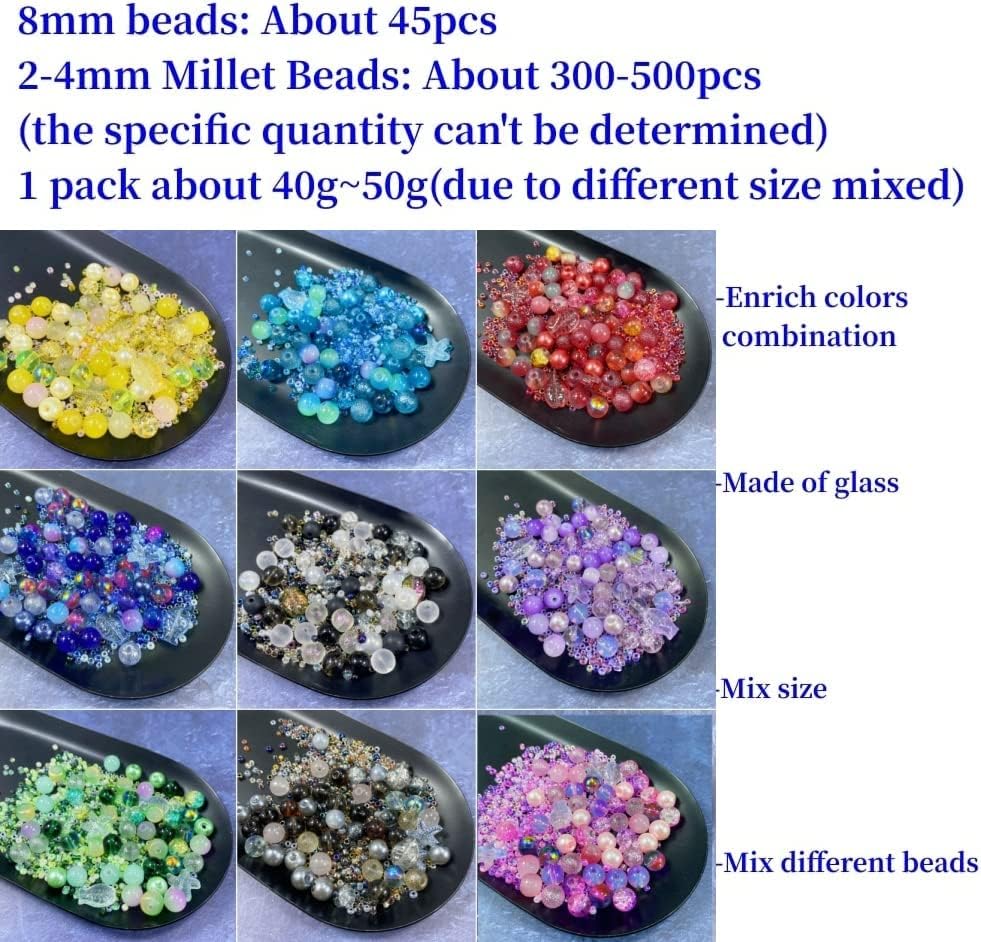 Assorted Glass Resin Beads Multi Size Colors Smooth Cracked Gravel Millet Spacer Beads for Bracelets Necklace Earring DIY Jewelry Making Craft(Scented Tea Series)