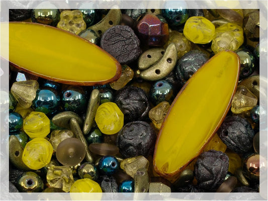 1.4oz (40g) Limited Mix of Czech Glass Beads Table Cut, Matte and Glossy, Faceted Fire Polish, Hand Made Set Kit, Dark Lime