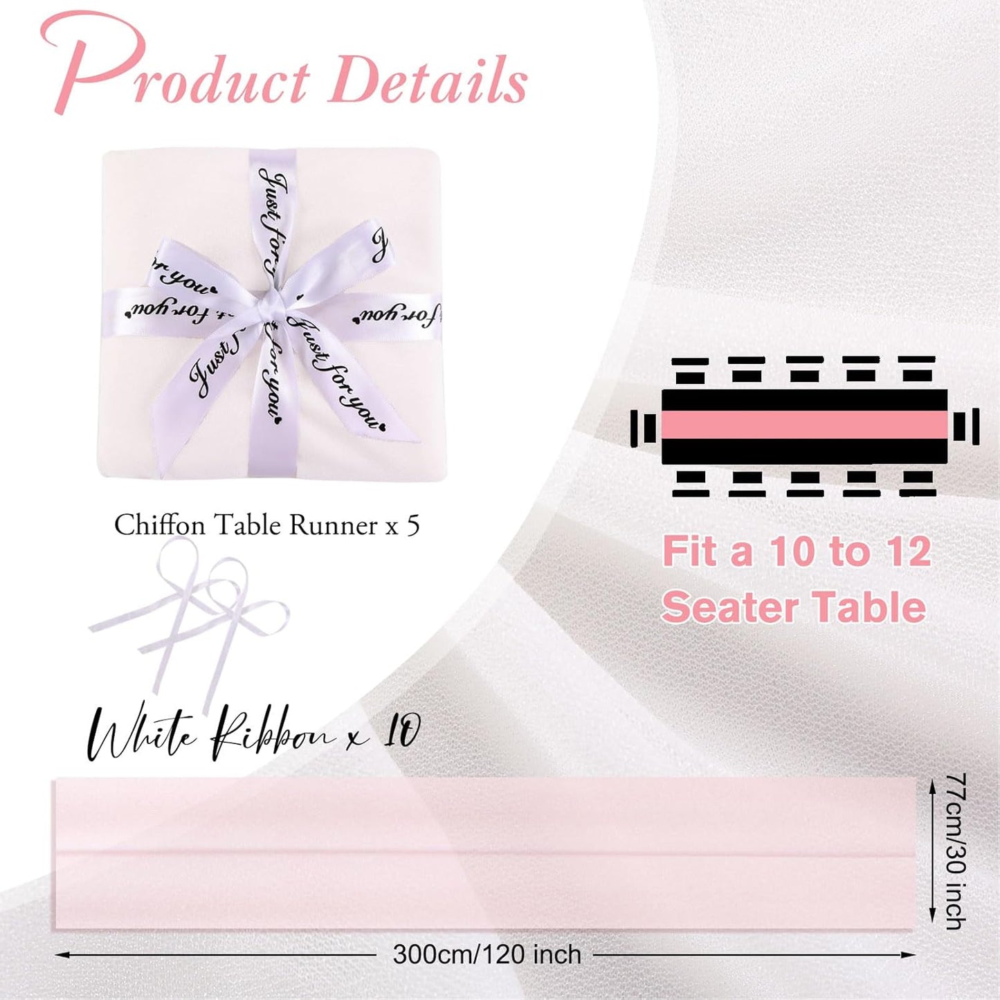 5 Packs 10ft White Chiffon Table Runner 30 x 120 Inches Romantic Sheer Table Runners for Wedding Party Bridal Baby Shower Birthday Holiday Decorations
