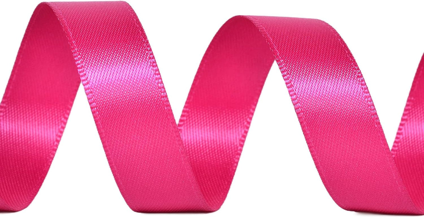 YAMA Hot Pink Double Faced Satin Ribbon 1/2 Inch 25 Yards Hot Pink Fabric Ribbons for Gift Wrapping Crafts Bows Wedding Party Decoration