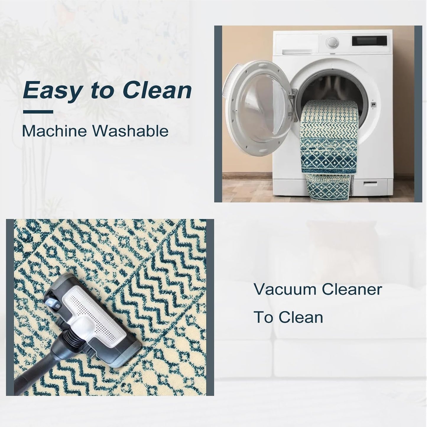 Moroccan Small Rug for Bedroom 2x4, Soft Non-Slip Indoor Door Mats for Entryway, Low-Pile Non-Shedding Blue Rug Vintage Rugs for Kitchen Bathroom Laundry Room