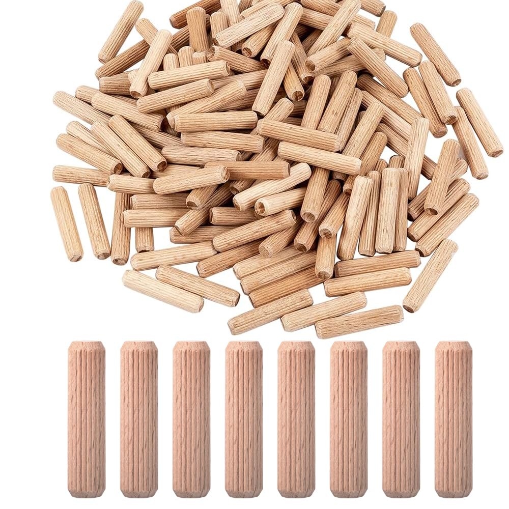 3/8-Inch Wooden Dowel Pins - 150 Pcs 3/8 x 1-1/2 inch Fluted Wood Dowels Rods,Hardwood Crafts Dowel Pegs,Beechwood