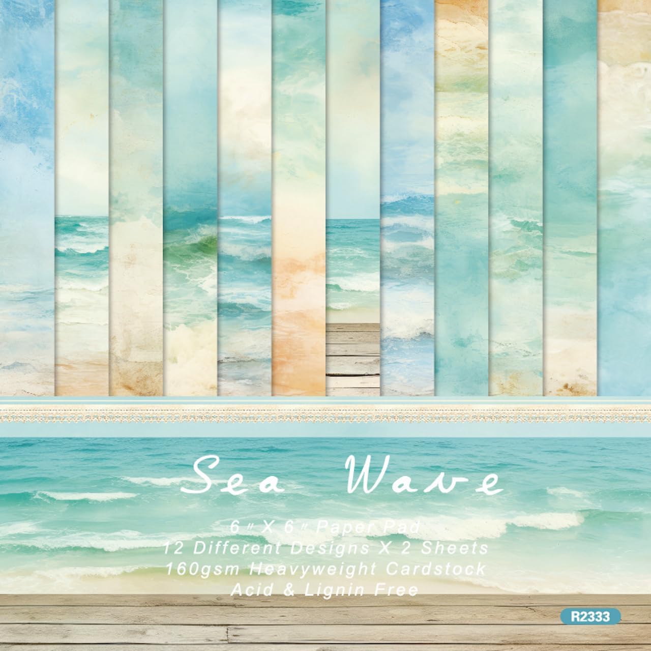 Scrapbook Paper Pad 6x6 Craft Paper Single-Sided Watercolor Seaside Background Beach Ocean Theme, Wedding, Birthday Party Decoration Sheets 24