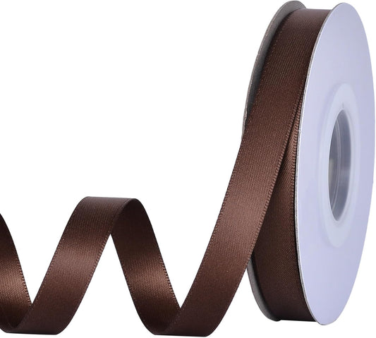 YAMA Brown Double Faced Satin Ribbon 1/2 Inch 25 Yards Brown Fabric Ribbon for Gift Wrapping Crafts Hair Bows Wedding Party Christmas Decoration