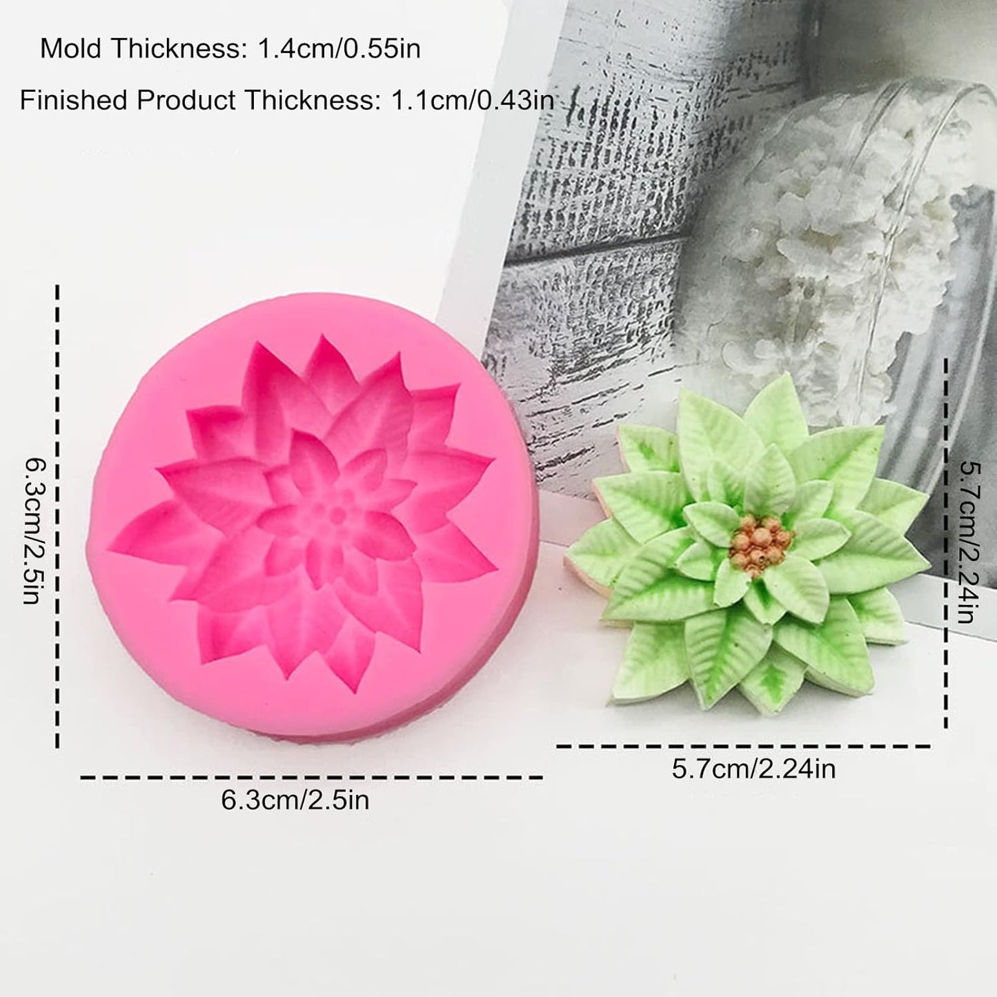 2Pcs Holly Leaf Silicone Mold for Fondant Chocolate Candy Cake Decorating Baking Candle Soap Pastry Polymer Clay Christmas Decoration