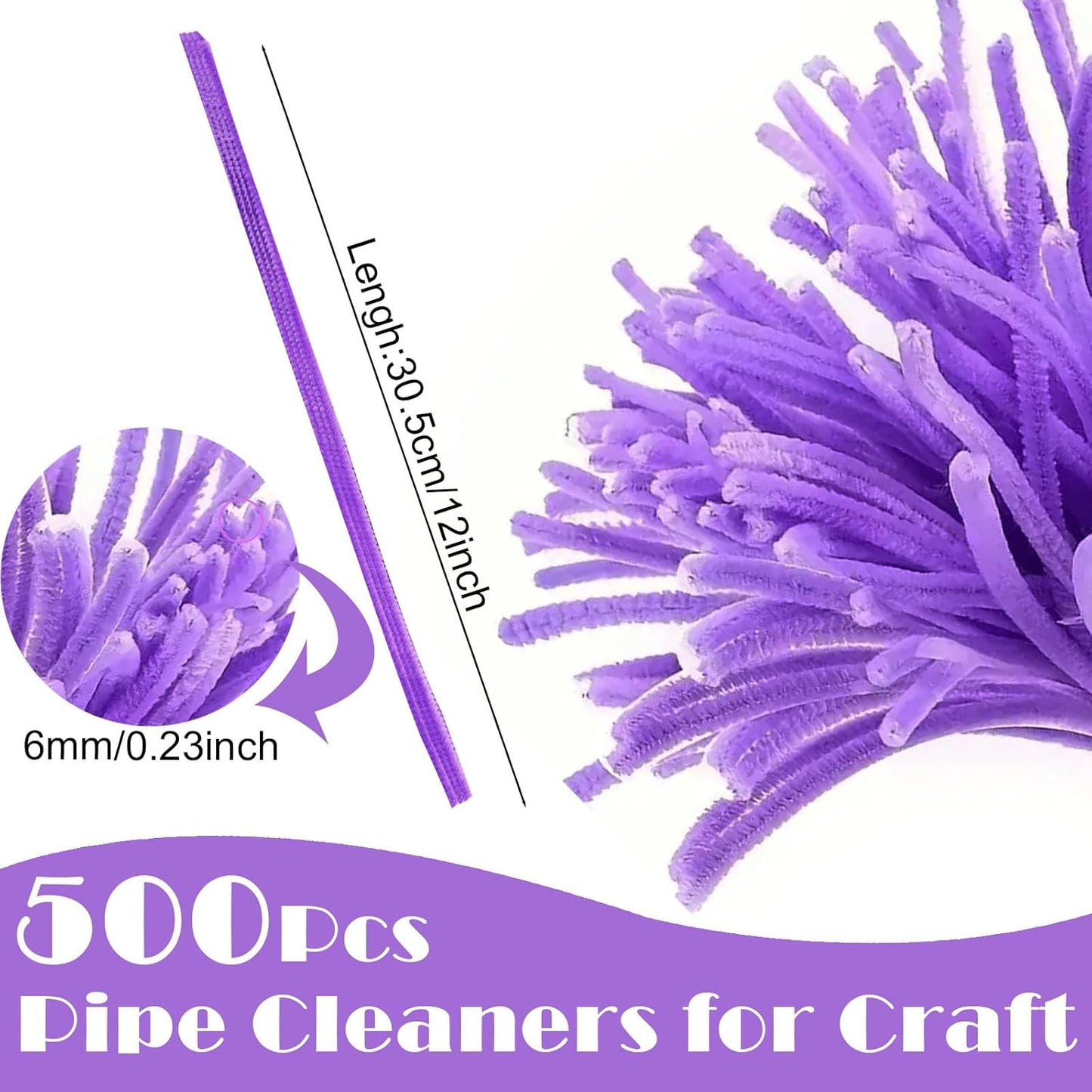 500PCS Pipe Cleaners Craft - Purple Pipe Cleaners Craft Bulk Supplies, Chenille Stems for Kids and Adults DIY Arts Crafts Project