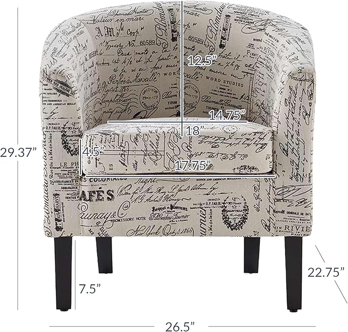 BELLEZE Accent Barrel Chair, Linen Round Chair Club Tub Sofa Corner Chair - Image 2