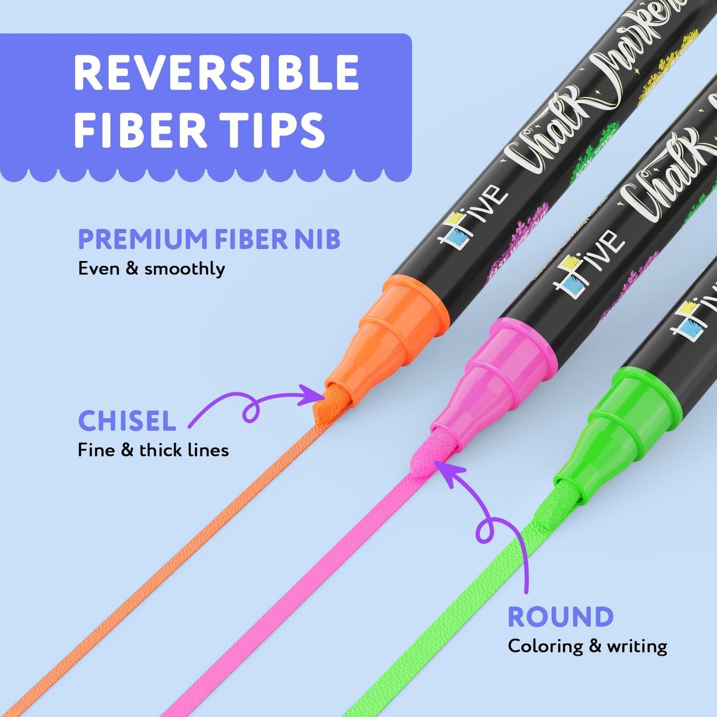 TFIVE Purple Liquid Chalk Markers - 2 Pack Bright Colors Erasable Chalk Marker Pens, Reversible Tip, Non-Toxic, for Chalkboards, Signs, Glass, Easy to use Chalk markers TF800
