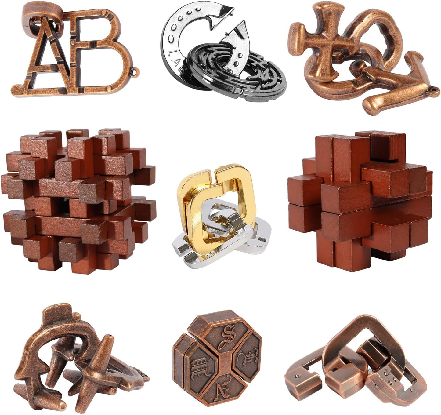 9pcs Difficulty Puzzles Gift for Adults, Teens, and Kids Brain Teaser Puzzles Game Desk Toys
