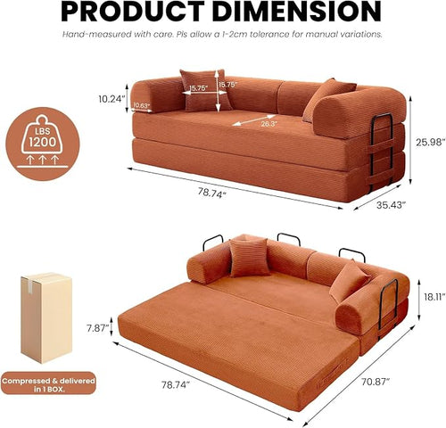 79'' Folding Sofa Bed, Convertible Sleeper Couch - Image 2