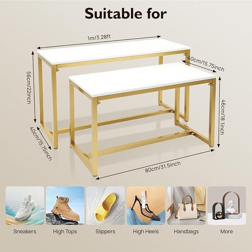 2pcs Gold Retail Display Nesting Tables, Shoes Handbag Metal Display Riser Shelf - Image 2