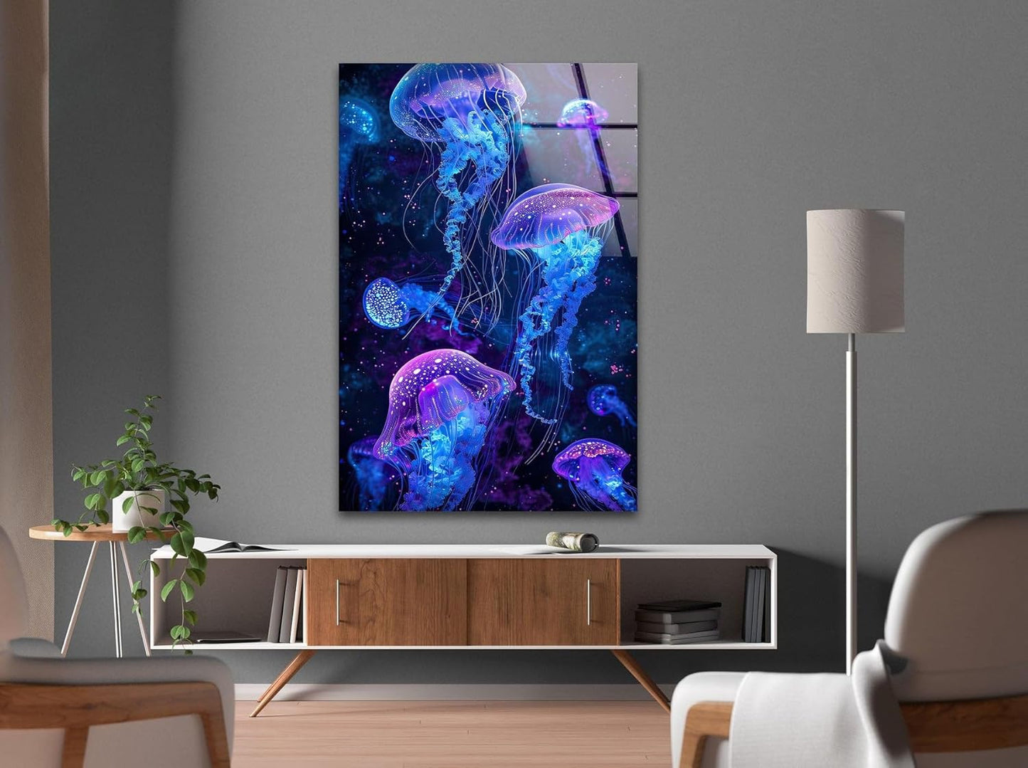 My Photostation.com Round 31,5'' Glowing Jellyfish Glass Wall Art Tempered Glass Printing Wall Decor Large Wall Art Wall Hangings