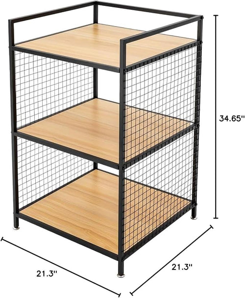 3-Tier Heavy Duty Shelving Unit, Small Bookshelf Rustic Wood and Metal Shelving - Image 2