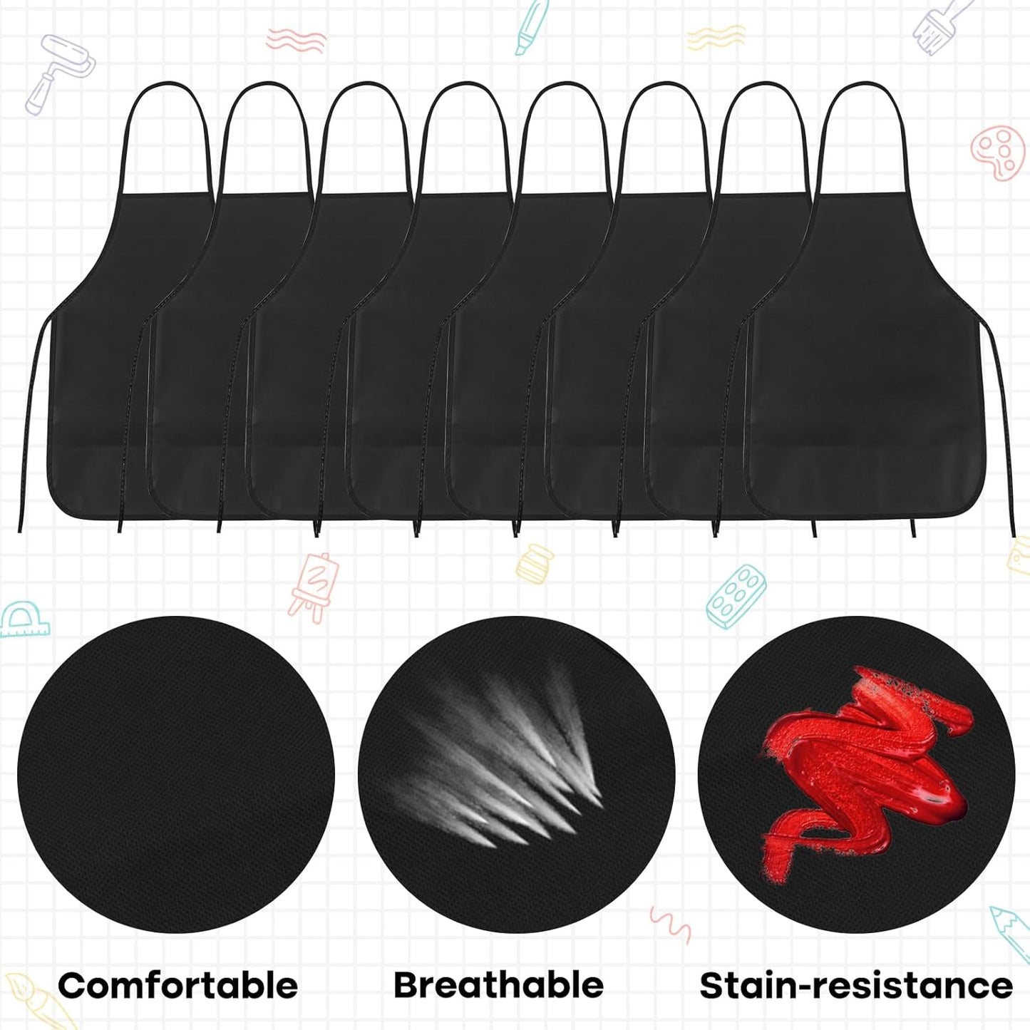 PLULON 30 Pcs Kids Apron Painting Aprons, Kids Aprons for Painting Black Aprons Art Apron Smocks Bulk for Art Activity Craft Home Kitchen Classroom Party Supplies