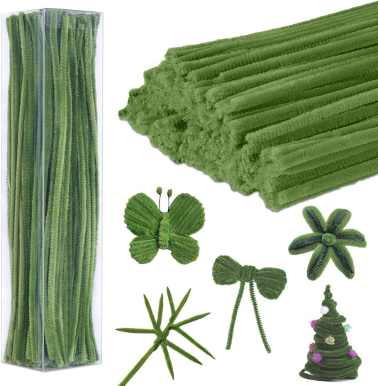 200PCS Pipe Cleaners, Green Pipe Cleaners Chenille Stem, Fuzzy Sticks Pipe Cleaners Craft Supplies for DIY Arts Crafts Project
