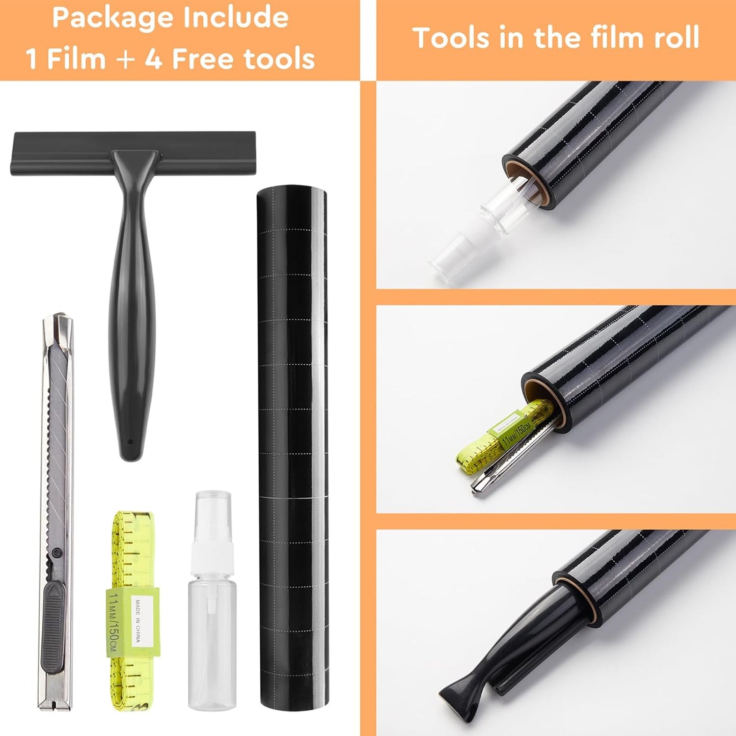 Kromapolis Blackout Window Privacy Film Total Light Blocking Room Darkening Window Covering, Removable Static Cling Frosted Glass Tint, Non-Adhesive, Black 45.2'' x 236.2''