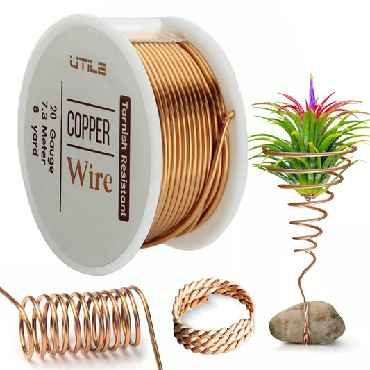 UTILE 18 20 22 24 Gauge 90 ft 99.9% Pure Soft Copper Wire for Electroculture Gardening, Jewelry Making, Crafting Wire Bendable, Plant Wire (Copper 20)