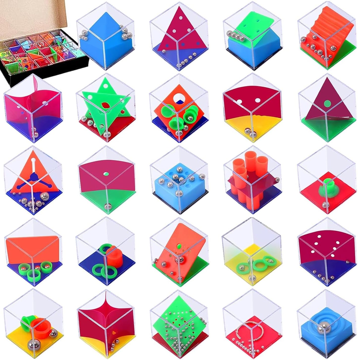 24 PCS Brain Teaser Puzzles for Kids,Balance IQ Maze Game Mini Fidget Puzzle Box,1.57 Inch Maze Puzzle Cubes Party Favor Games Challenge Decompression for Adults