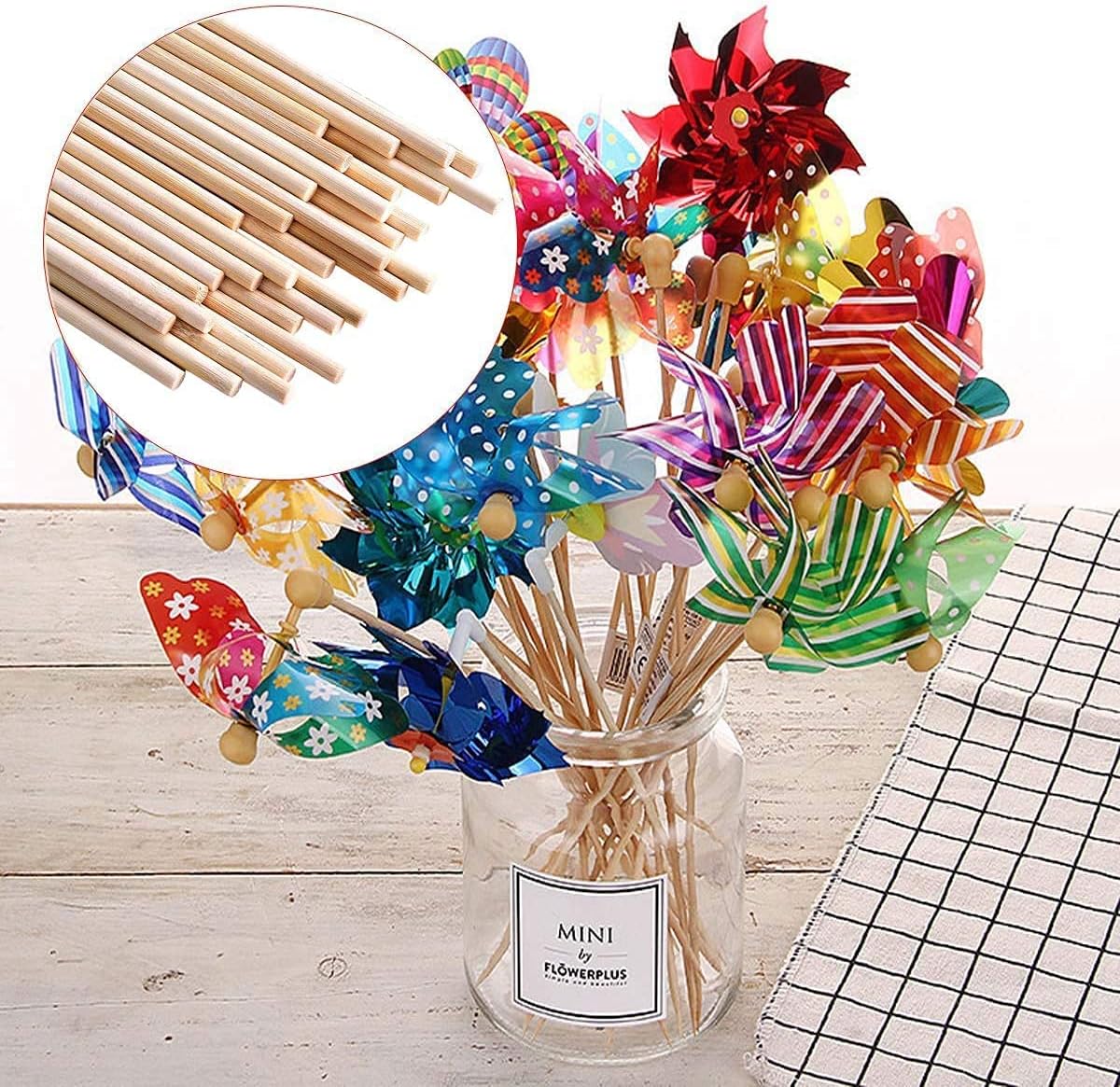 HOPELF 50PCS Dowel Rods Wood Sticks Wooden Dowel Rods - 1/4 x 17.5 Inch Bamboo Sticks - for Crafts，Hardwood Dowel Rod Assortment，Wooden Rod Sticks Doweling Rods， DIYers.