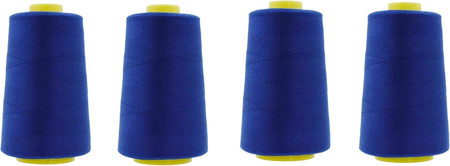 Mandala Crafts 4 Pack of Serger Threads Cones Spools - 20S/2 24000 Yards Polyester Royal Blue Threads for Sergers Machine and Overlock Quilting Sewing Machine
