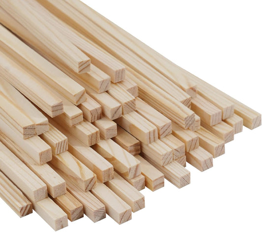 Square Wood Dowels Wooden Dowel Rods for Crafting 1/4"x 12", 50 PCS Square Wooden Sticks for Crafts, Unfinished Pine Hardwood Sticks for Models Making Miniatures Woodworking Dollhouses