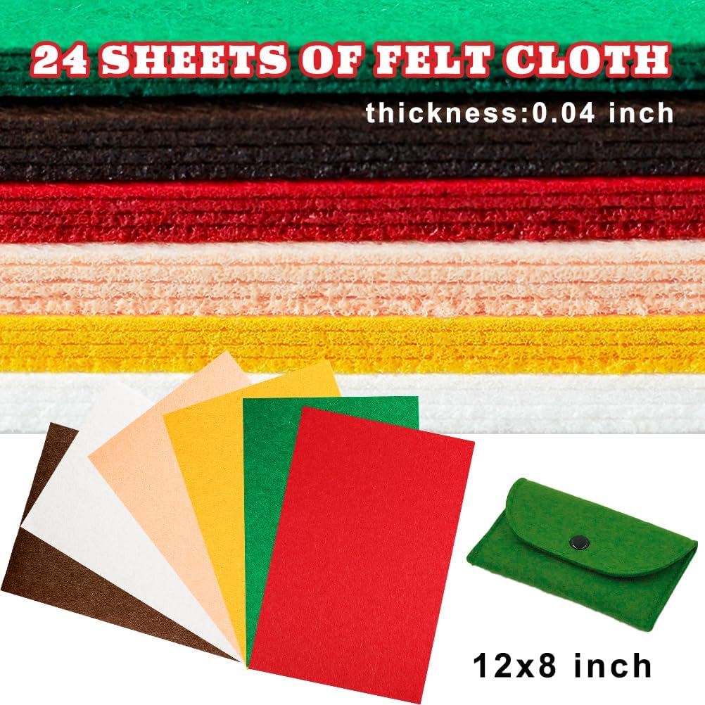 24 Pcs Felt Sheets for Crafts, 8 X 12 Inch Christmas Red Yellow White Fabric, 1mm Thick A4 Stiff Sheets for Patchwork