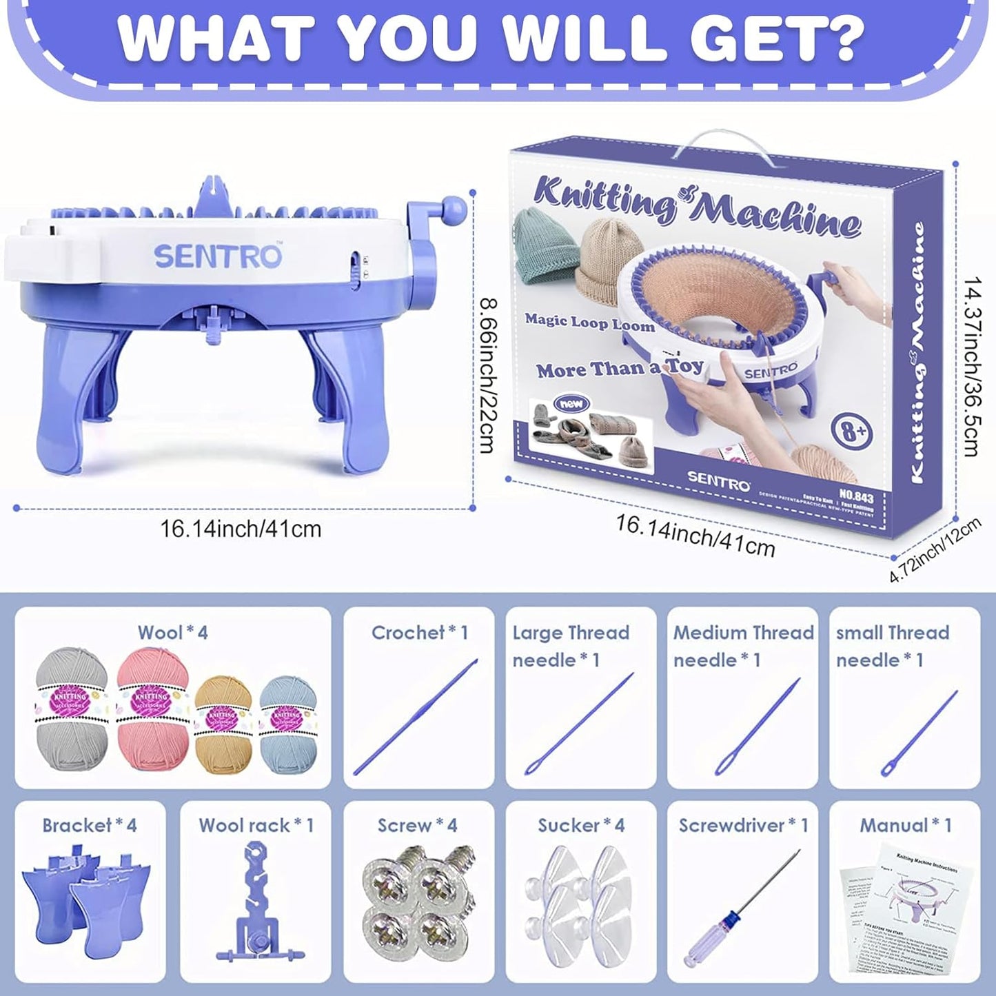 BZVV Knitting Machine for SENTRO 48 Needles Smart Knitting Crochet Machine with Row Counter for Adults and Beginners, Knitting Board Rotating Double Loom, Weaving Loom Machine Kit New Year Gifts