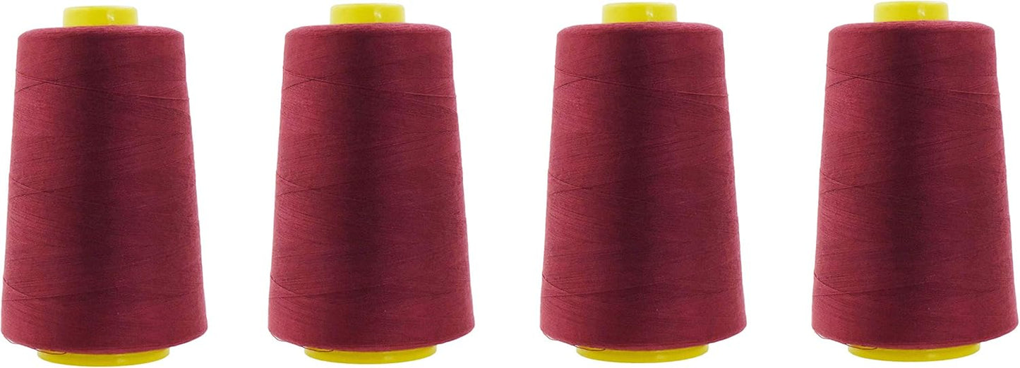 Mandala Crafts 4 Pack of Serger Threads Cones Spools - 40S/2 24000 Yards Polyester Maroon Threads for Sergers Machine and Overlock Quilting Sewing Machine