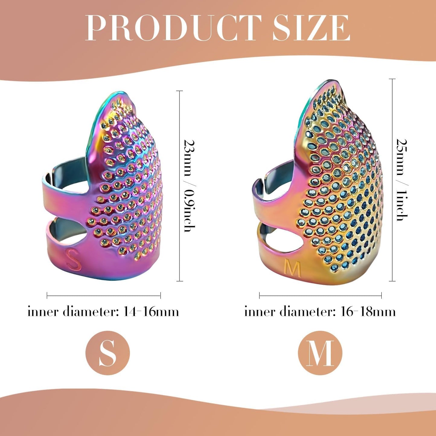 ZESION 4Pcs Sewing Thimbles, Adjustable Metal Thimbles for Hand Sewing Finger Protector, Quilting Craft Accessories for Knitting Needlework DIY Tools, Dazzling(2 Sizes, S/M)