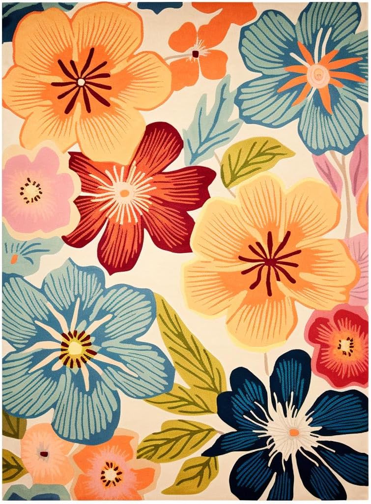 Handmade Wool Floral Area Rug for Living Room | Elegant Flower Garden Design, Soft, Thick and Durable | Bedroom, Dining Room & Home Decor Carpet (9' x 12', Floral J)