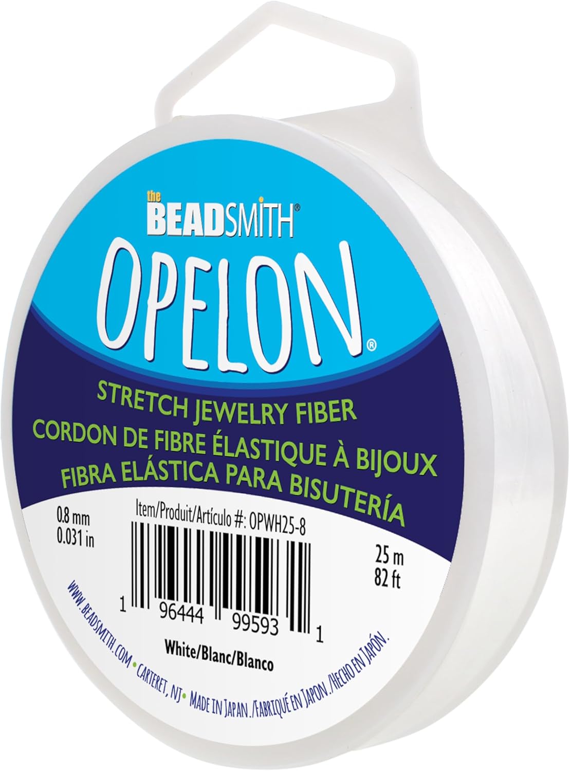 The Beadsmith Opelon Stretch Cord – Elastic Beading Fiber, White, 0.8 mm Diameter, 25 Meters (82 ft) Spool