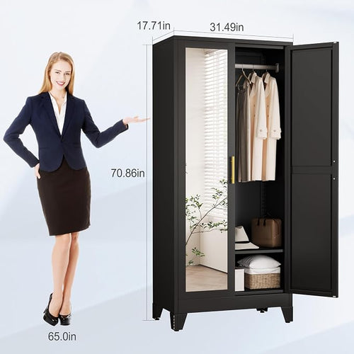 71" Metal Armoire Wardrobe Closet, Steel Clothing Storage Cabinet - Image 2