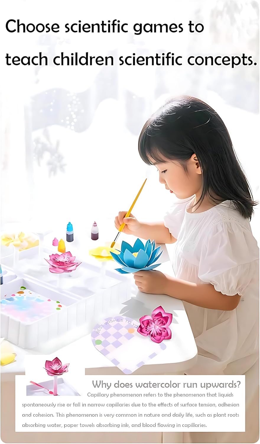 Science Craft Kit: Color Mixing & Dyeing Paper Flower Bouquet for Adults, Teens & Kids 8-12. Handmade Craft for Women's Group Activities & Stem Family Fun, Gift for Birthday Christmas, (Pink Florist)