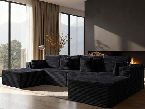 138" Cloud Sectional Couch, Comfort U Shaped Boneless Couch by VYUXWO