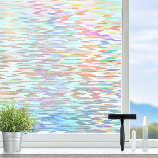 rabbitgoo Window Privacy Film with Installation Tools, Stained Glass Window Film Rainbow Prism Decorative Glass Clings for Home Decor, Static Cling Covering Sun Blocking, 17.5" x 157.4"