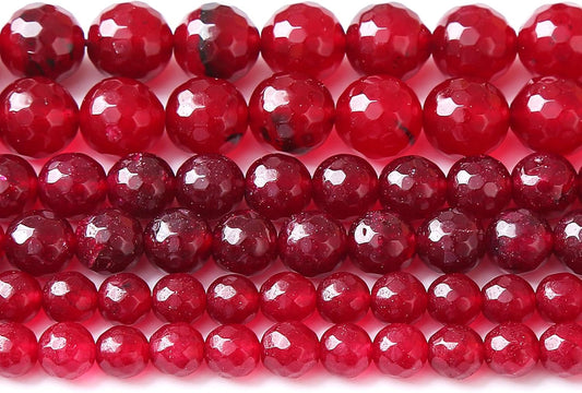60pcs 6mm Faceted Red Jade Gemstone Beads Natural Stone Round Loose Spacer Beads for Jewelry Making DIY Bracelet Necklace 1 Strand 15inch