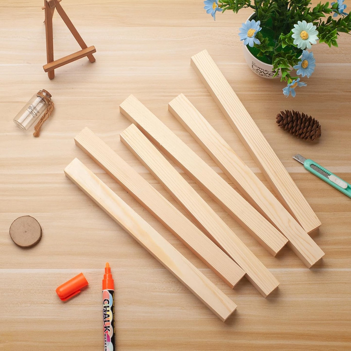 Square Wooden Dowel Rods, 6 PCS 1" x 15" Square Wood Dowels Wooden Sticks for Crafting, Unfinished Hardwood Sticks Wooden Strips for Woodworking, Crafting, Arts and DIYers, Home Decor, Model Making