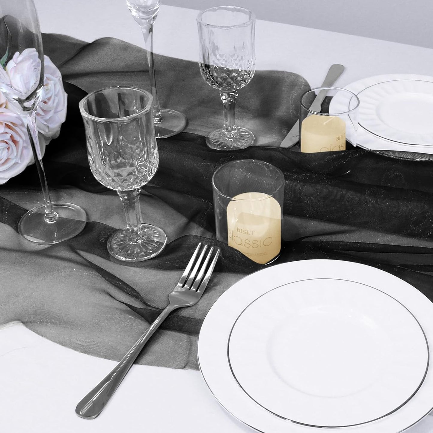 VACVELT Sheer Organza Fabric by The Yard, 60 Inch Wide Black Organza Fabric Bolt Bridal Sheer Tulle Fabric, Silk Organza Fabric Roll for Wedding Party Decorations Backdrop Curtain (2 Yards)