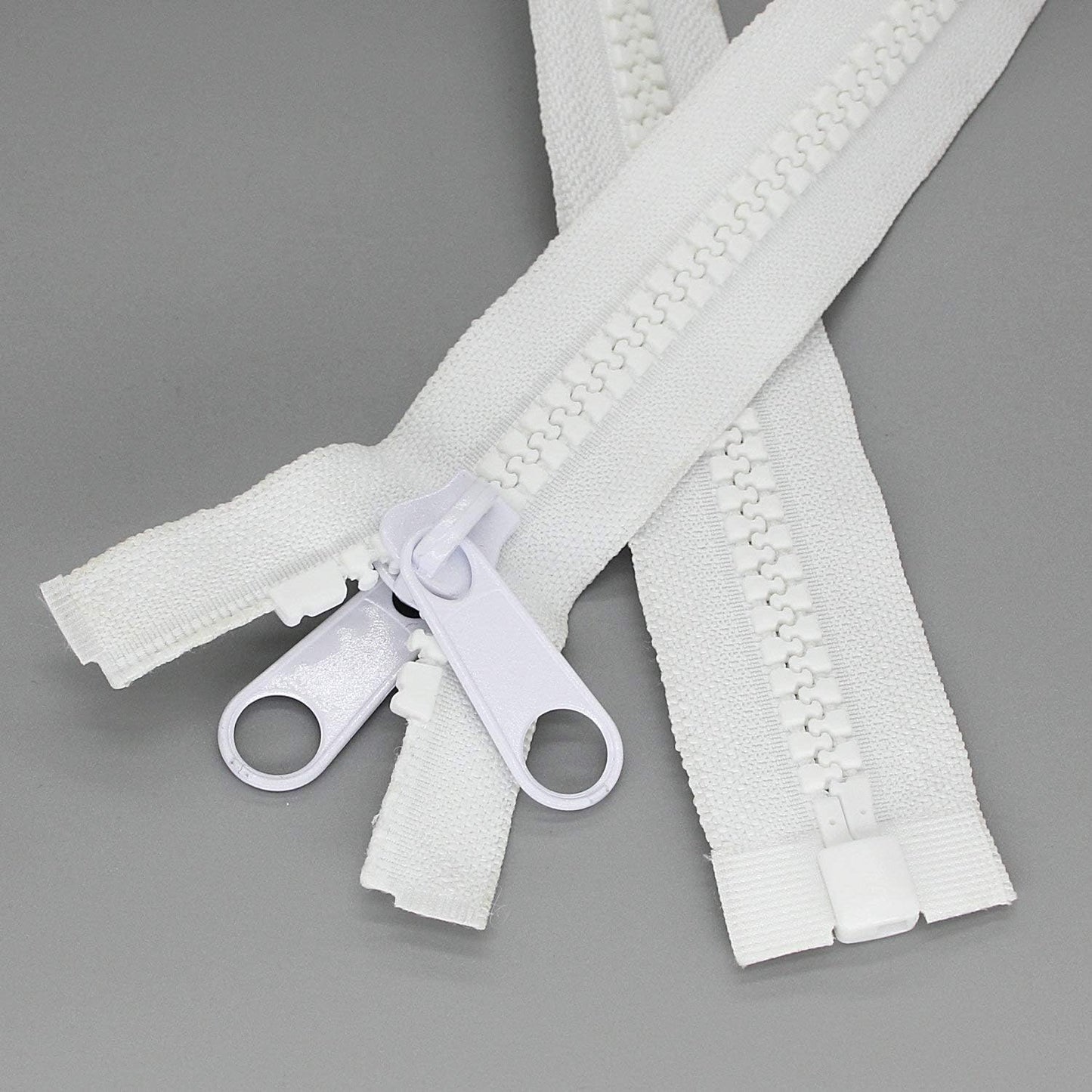 Leekayer 2PCS #10 24 Inch Heavy Duty Zippers for Sewing Separating Large Plastic Zippers White Tape with Double Pull Tab Slider, Sleeping Bag, Boat, Canvas, Cover, Trampoline, Dog Bed,Tent (24" 2pcs)