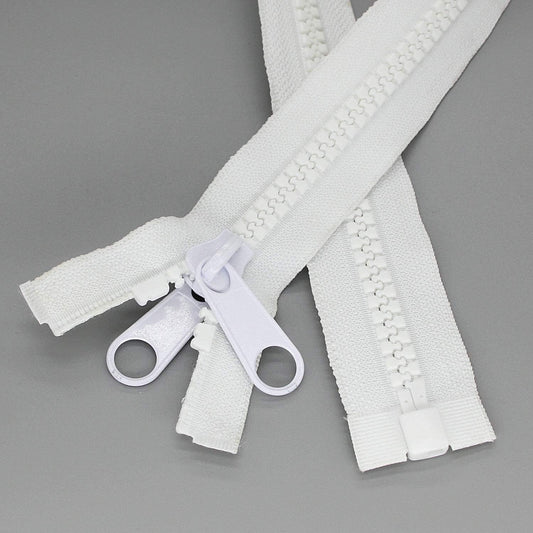 Leekayer 2PCS #10 40 Inch Heavy Duty Zippers for Sewing Separating Large Plastic Zipper White Tape with Double Pull Tab Slider, Sleeping Bag, Boat, Canvas, Cover, Trampoline, Dog Bed,Tent zipper 100cm