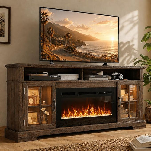 70" Fireplace TV Stand, Farmhouse Entertainment Center by Nordivale