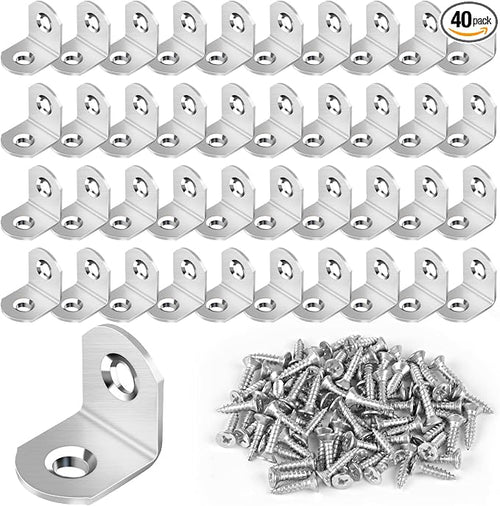 40 Pcs L Bracket Stainless Steel Corner Brace Sets, 90 Degree Right Angle by Romeda