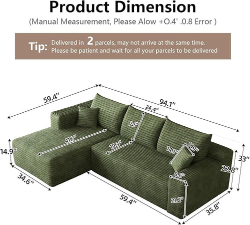 95" Cloud Sectional Couch with L-Shape Chaise, Modular Comfy Sofa Chaise Longue - Image 2