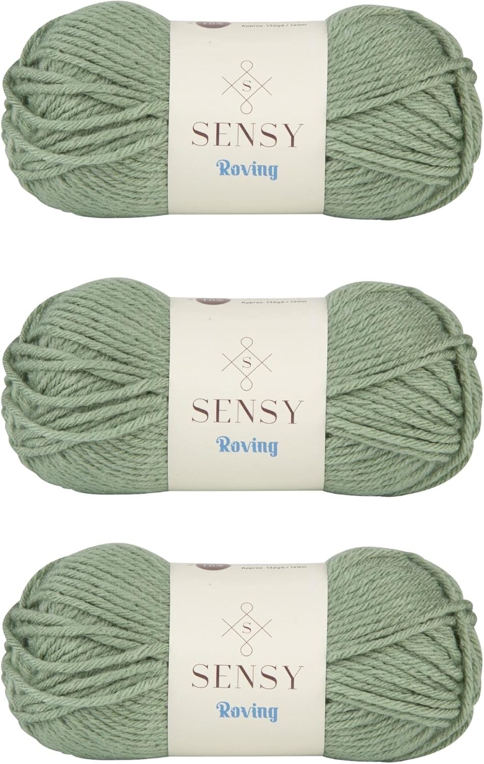 3 Skeins of Sensy Roving Yarn, 3.5 oz, 132 Yards, Gauge 5 Bulky (Lily Pad)