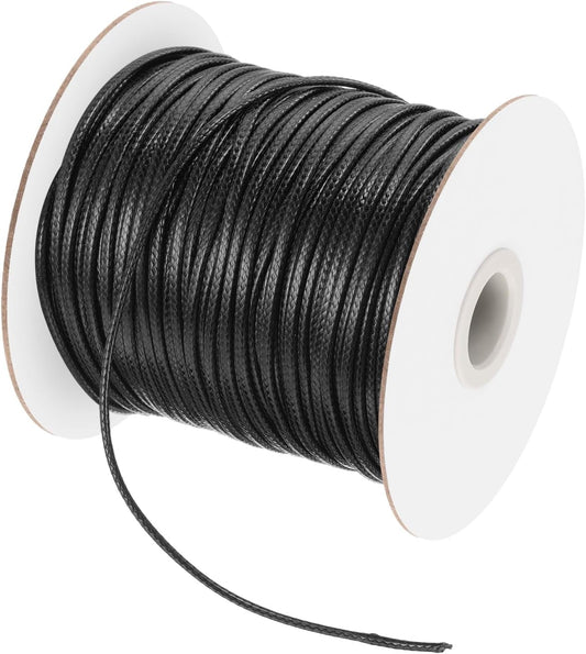 MECCANIXITY Waxed Cord 2mm Waxed Polyester Cord 98 Yard Wax String for Bracelet Making, Necklaces, Beading, Jewelry Making and DIY Crafts(Black)